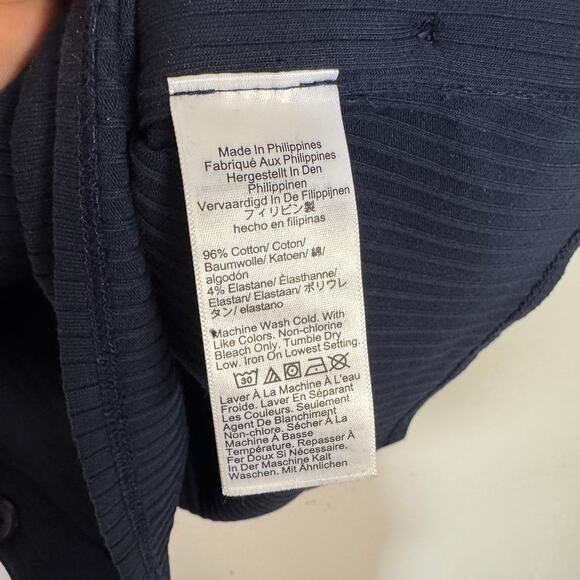 J.Crew Premium Rib Side-Button Top WMNS M Navy Blue Sleeveless Slim Fit Stretch - Picture 5 of 6